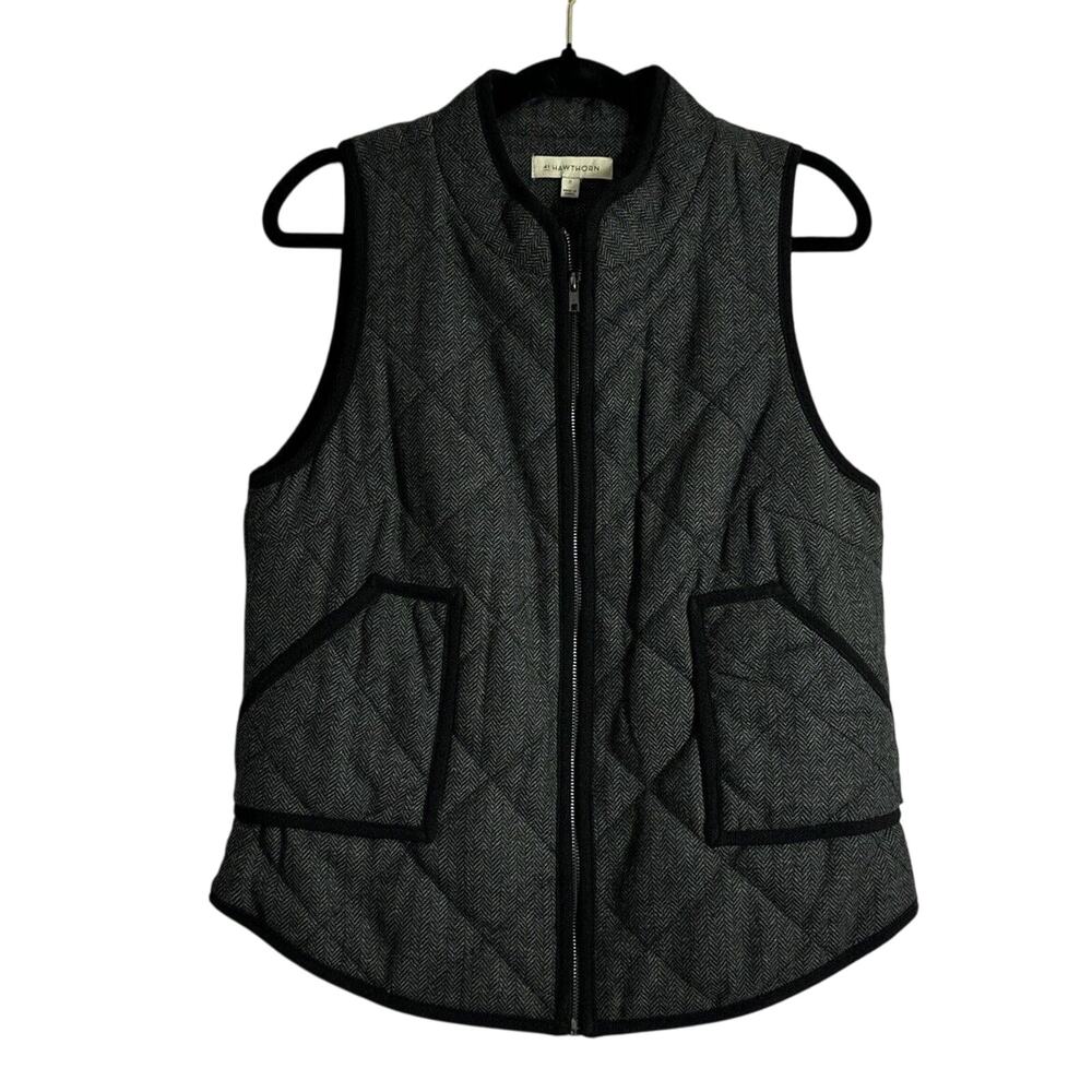 41 Hawthorn Womens Medium Vest Woven Quilted Zip Gray Pockets Sleeveless